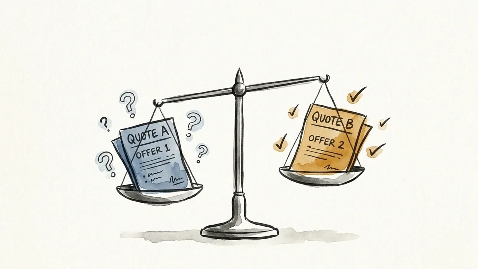 Illustration a l'aquarelle d'une balance comparant deux devis de site web
