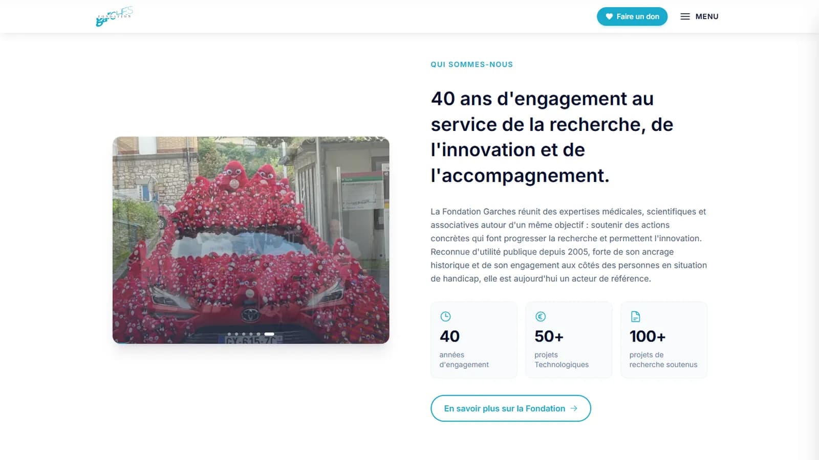 Page « La Fondation » avec frise historique