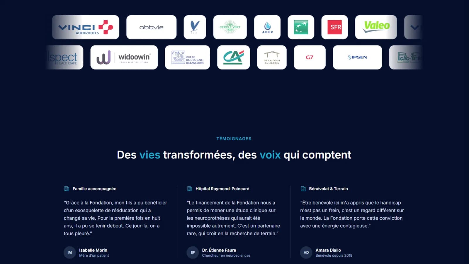 Section partenaires et témoignages