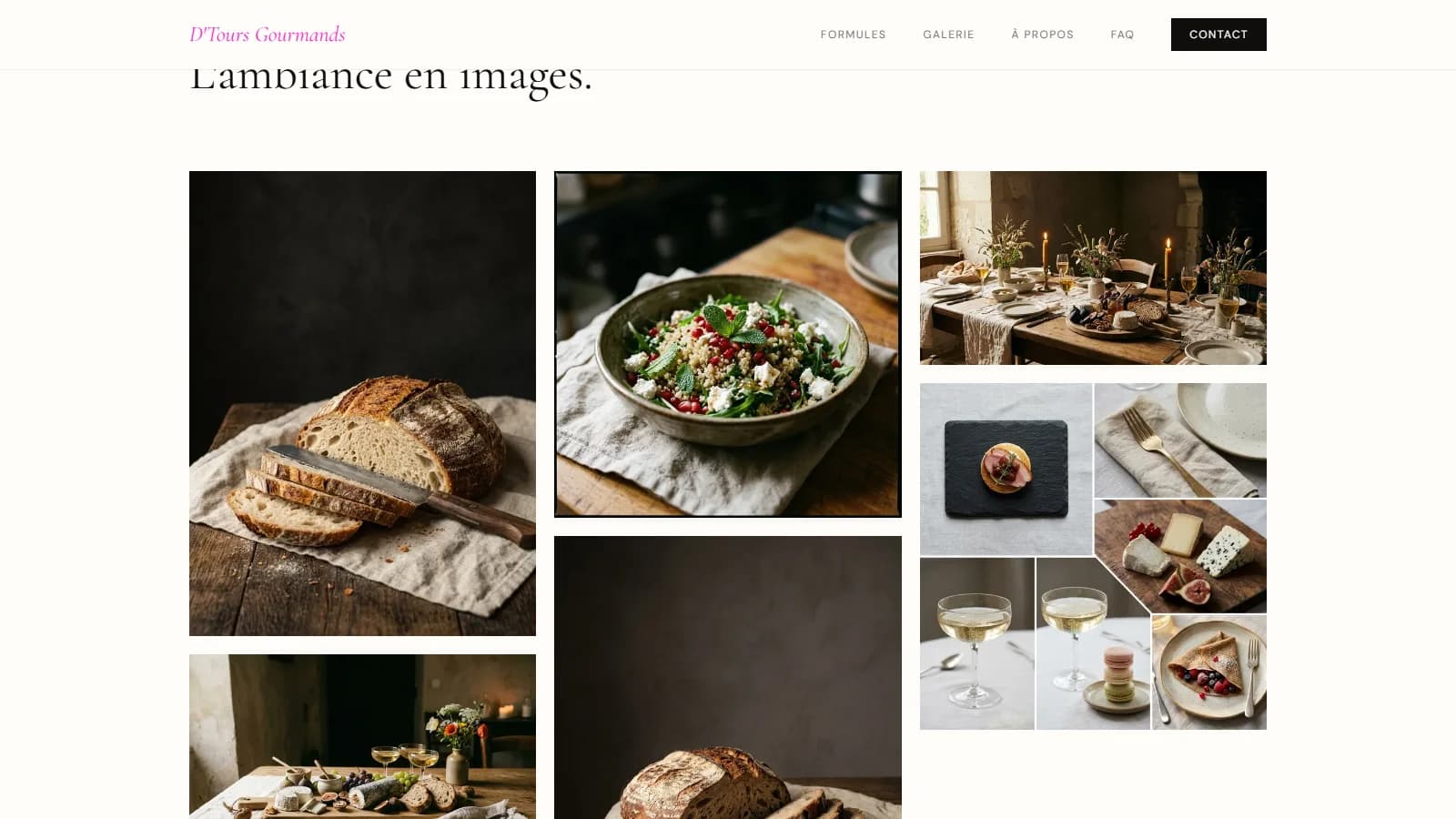 Section « Ce qu'ils en disent » avec trois témoignages clients (mariage, séminaire, anniversaire)