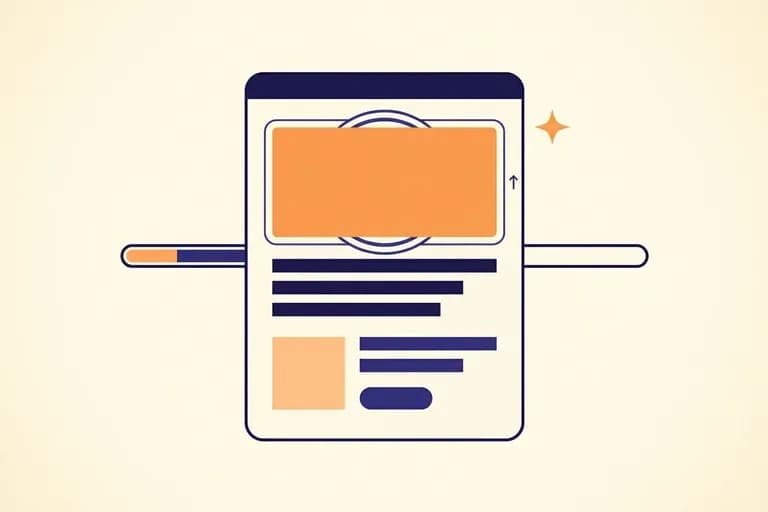 Illustration editoriale d'une page web qui se construit en cascade, avec l'image hero en peche mise en avant comme element LCP prioritaire