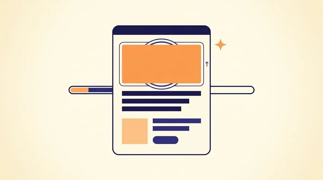Illustration editoriale d'une page web qui se construit en cascade, avec l'image hero en peche mise en avant comme element LCP prioritaire