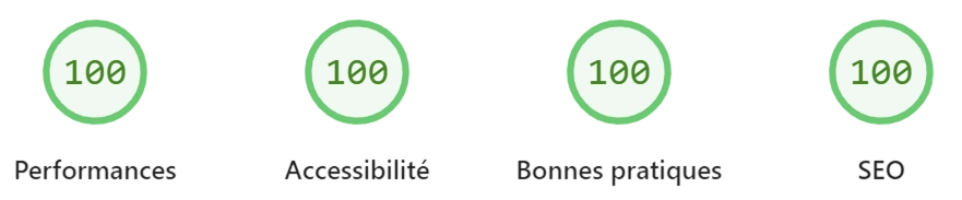 Capture d'écran Lighthouse des performances et métriques clés